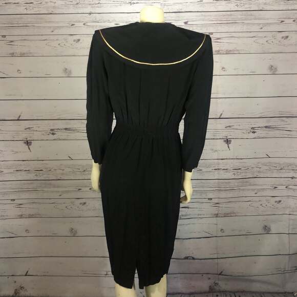 Vintage Jonathan Martin Silk black & gold dress with large round collar size 8 - Picture 9 of 12